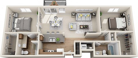 Floor plan for 2 beds, 2 baths, 1187 sqft